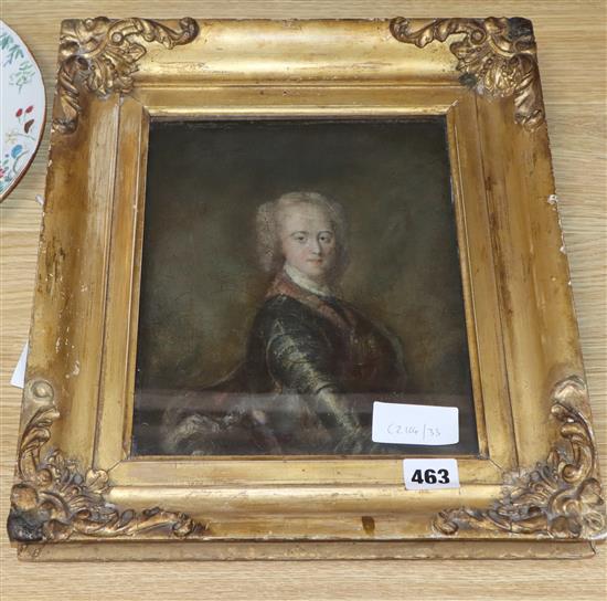18th century English School, oil on wooden panel, Portrait of Prince Charles Edward, label verso, 25 x 20cm